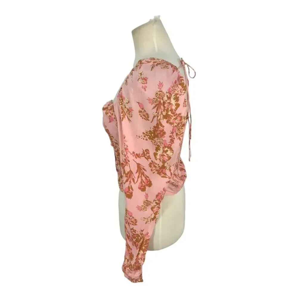 Free People Hilary Print Keyhole Neck Top In Pink Size Small NWOT $98 MSRP